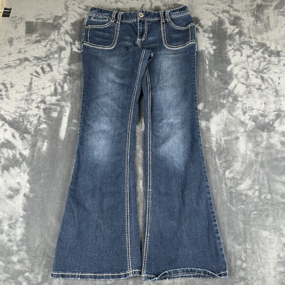 Maurices Jeans Womens 9/10 Long Blue Original Bootcut Thick Stitch Rockabilly - Picture 1 of 10